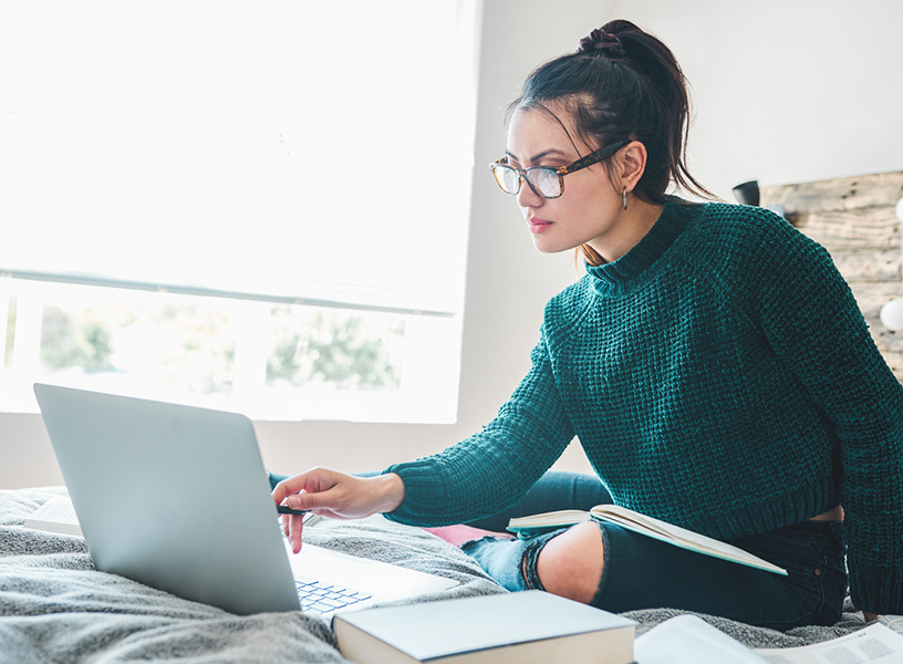 Young woman working from home